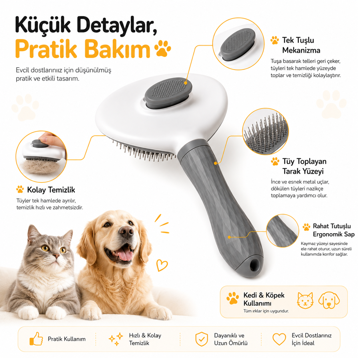 Otomatik Temizlenen Kedi & Köpek Tüy Tarağı