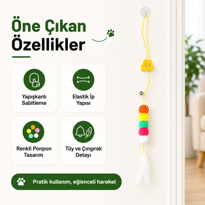 Yapışkanlı Kedi Oyun Oltası | Çıngıraklı, Zıplayan ve İnteraktif Kedi Oyuncağı