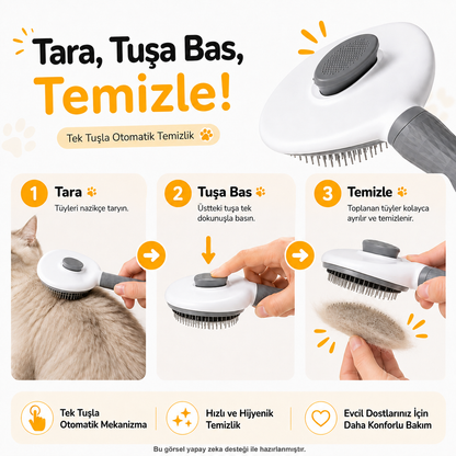 Otomatik Temizlenen Kedi & Köpek Tüy Tarağı