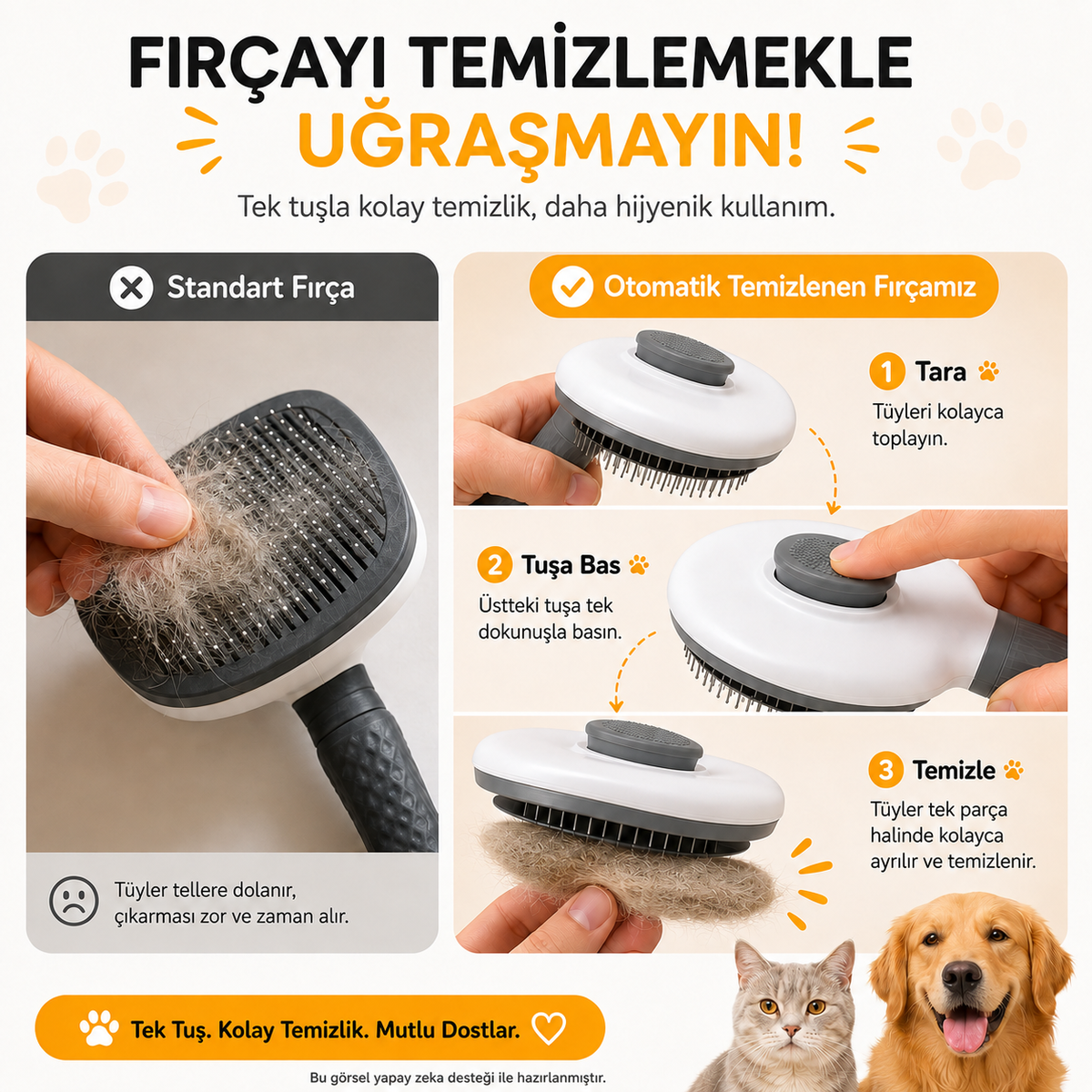 Otomatik Temizlenen Kedi & Köpek Tüy Tarağı