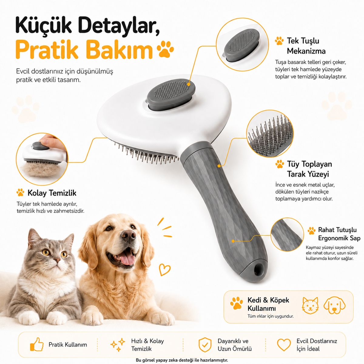 Otomatik Temizlenen Kedi & Köpek Tüy Tarağı