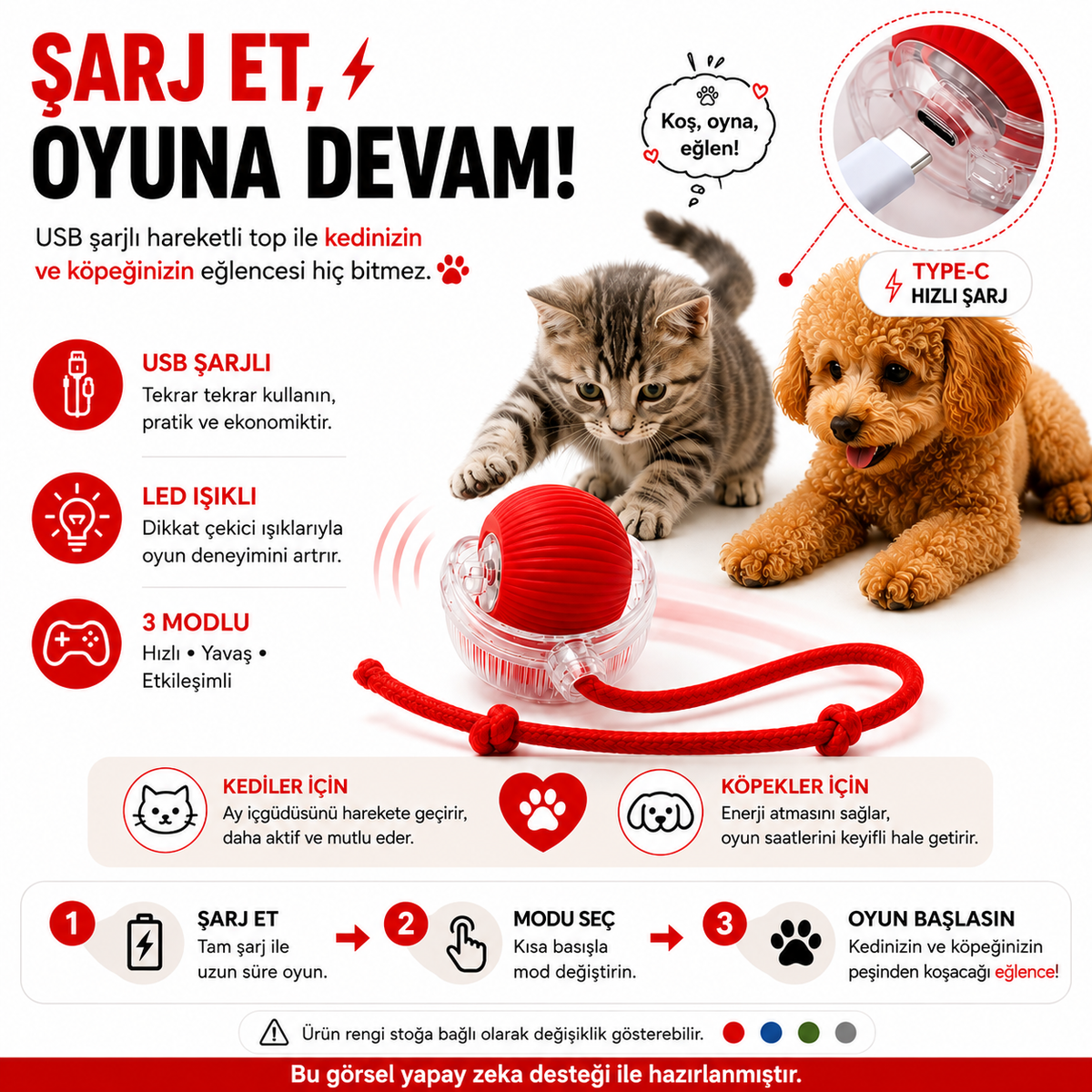 Hareketli Kedi & Köpek Topu