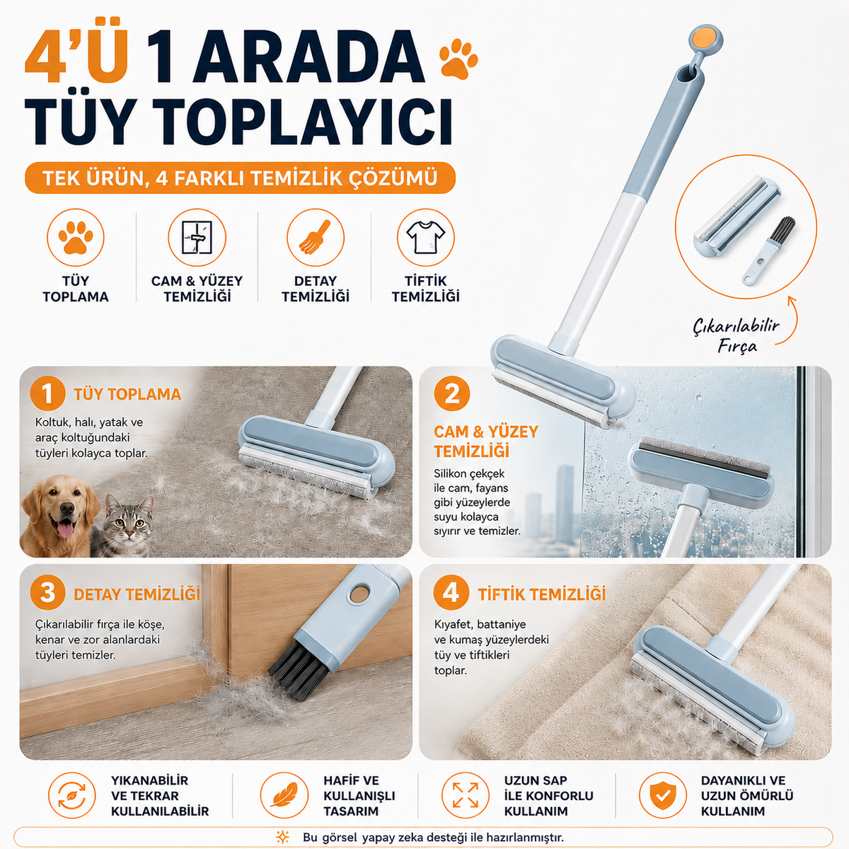 Çok Amaçlı Kedi & Köpek Tüy Toplayıcı