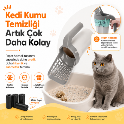 Poşet Hazneli Kedi Kumu Küreği