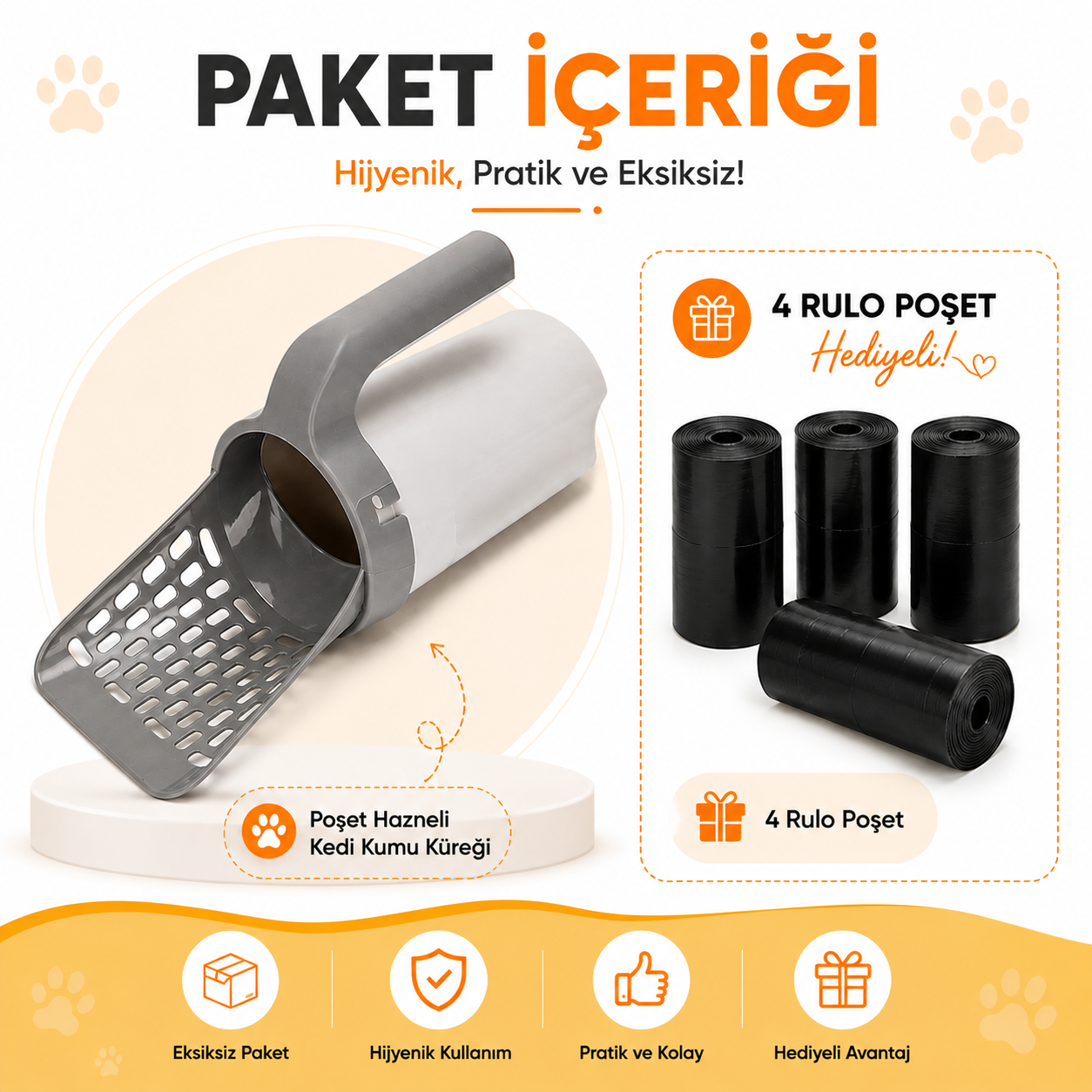 Poşet Hazneli Kedi Kumu Küreği