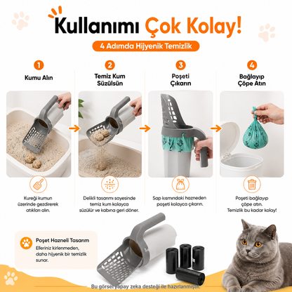Poşet Hazneli Kedi Kumu Küreği