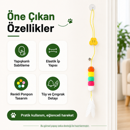 Yapışkanlı Kedi Oyun Oltası | Çıngıraklı, Zıplayan ve İnteraktif Kedi Oyuncağı