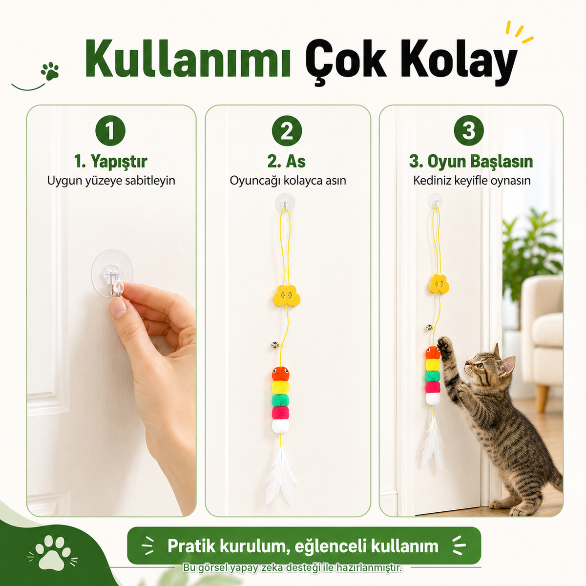 Yapışkanlı Kedi Oyun Oltası | Çıngıraklı, Zıplayan ve İnteraktif Kedi Oyuncağı