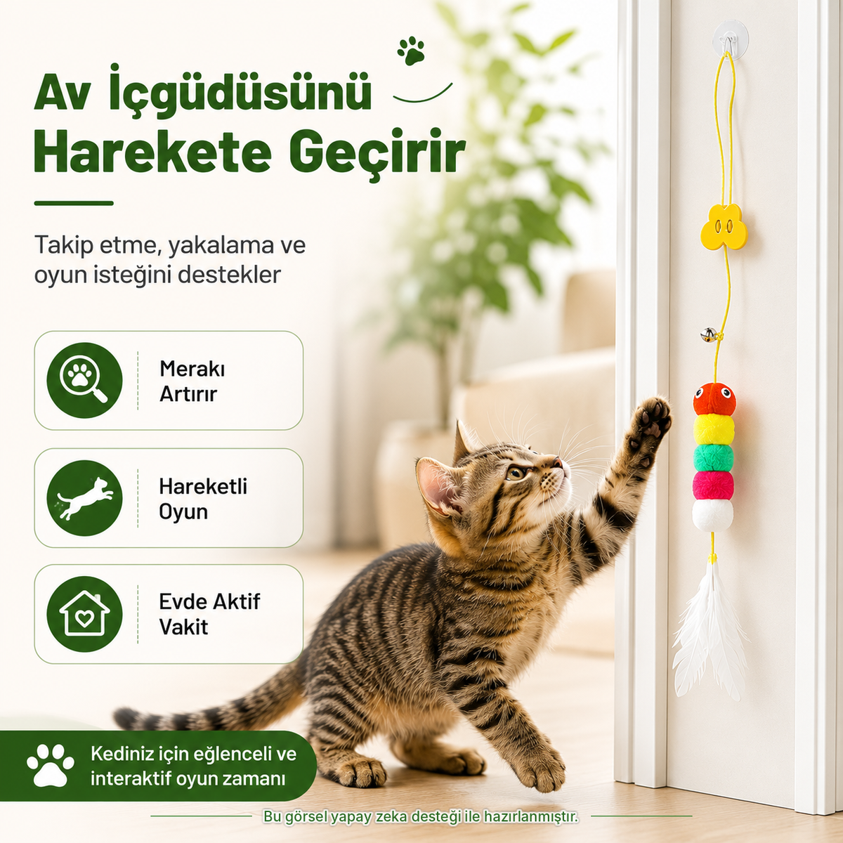 Yapışkanlı Kedi Oyun Oltası | Çıngıraklı, Zıplayan ve İnteraktif Kedi Oyuncağı